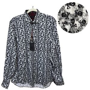 Buckle Eight X Premium Button Down Shirt Size M Gray Skull Print Long Sleeve NEW